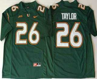 Mens Miami Hurricanes #26 Sean Taylor Green Stitched NCAA Nike College Football Jersey->->NCAA Jersey
